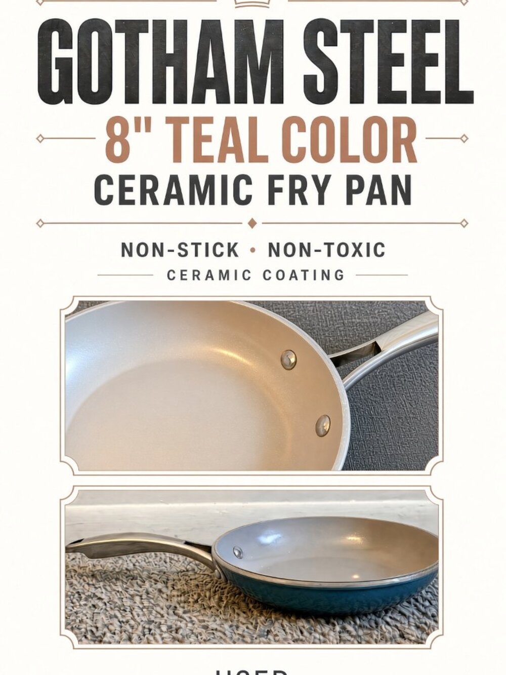 Gotham Steel 8” Copper Non Stick Frying Pans, Ceramic Non Toxic Frying Pans Blue